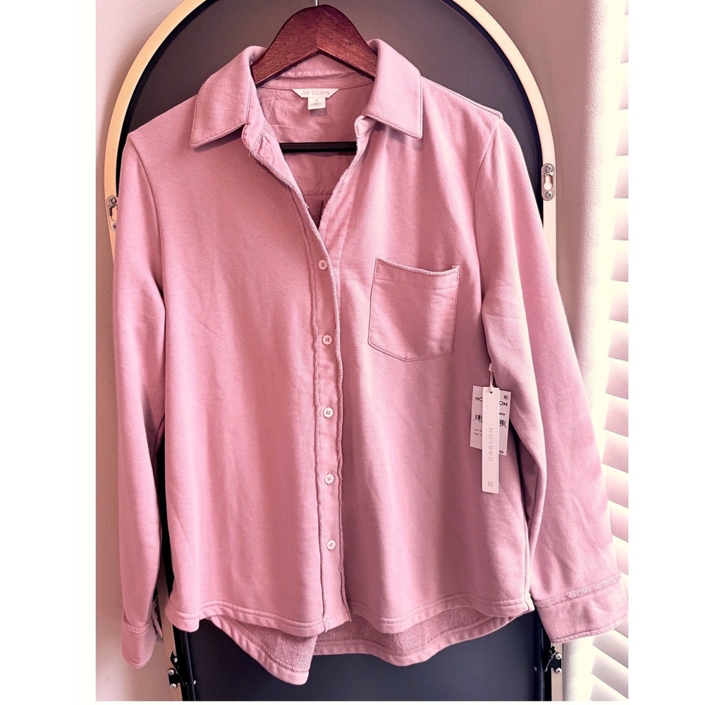 Caslon Womens Size M Pink Timber Knit Button Down Shacket Casual Loungewear NWT